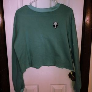 S//M Cropped Teal Alien Sweatshirt